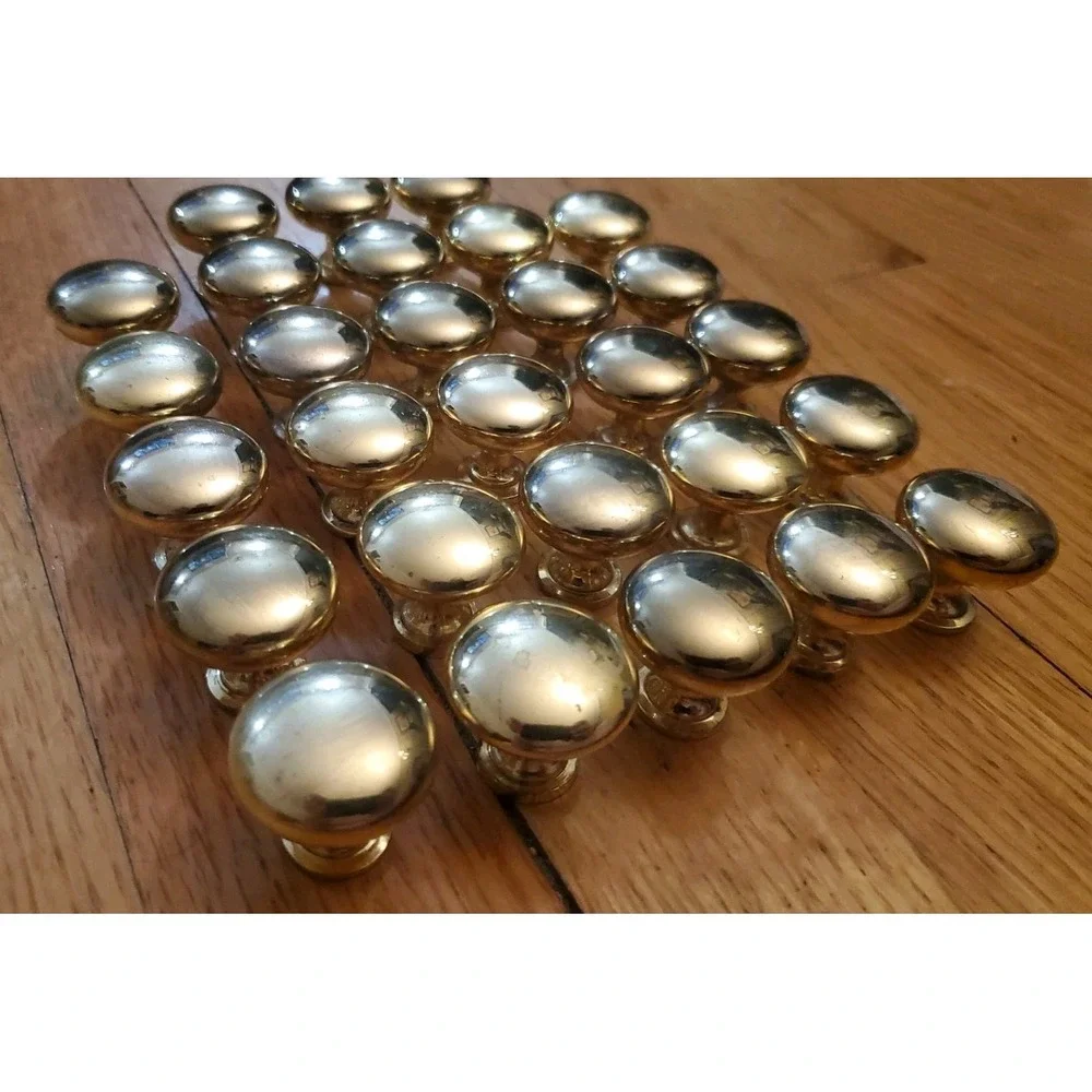 Gold Tone Round Mushroom Style Drawer Cabinet Knobs 1 1/8